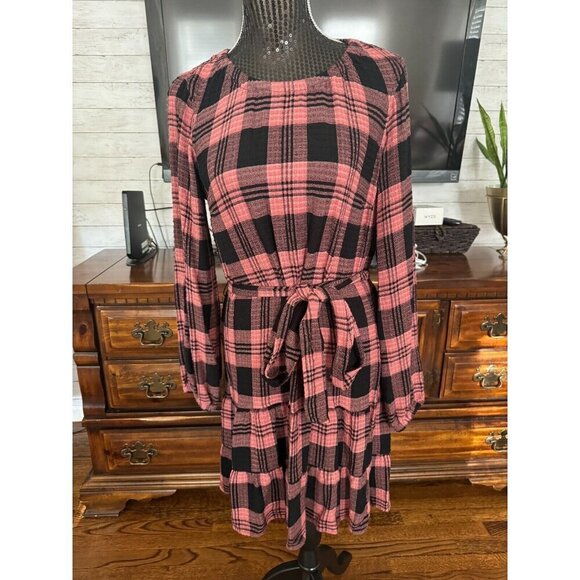 Cloth & Stone By Anthropologie Black Pink Daia Plaid Mini Dress Womens Size S - Picture 2 of 8